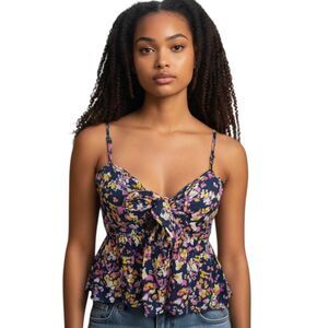 LUSH BLUE, PINK, & YELLOW TIE FRONT TOP SZ.XS EUC.